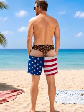 Men’s Funny Gag Boardshorts Optical Illusion Thong Print Swim Trunks XL New